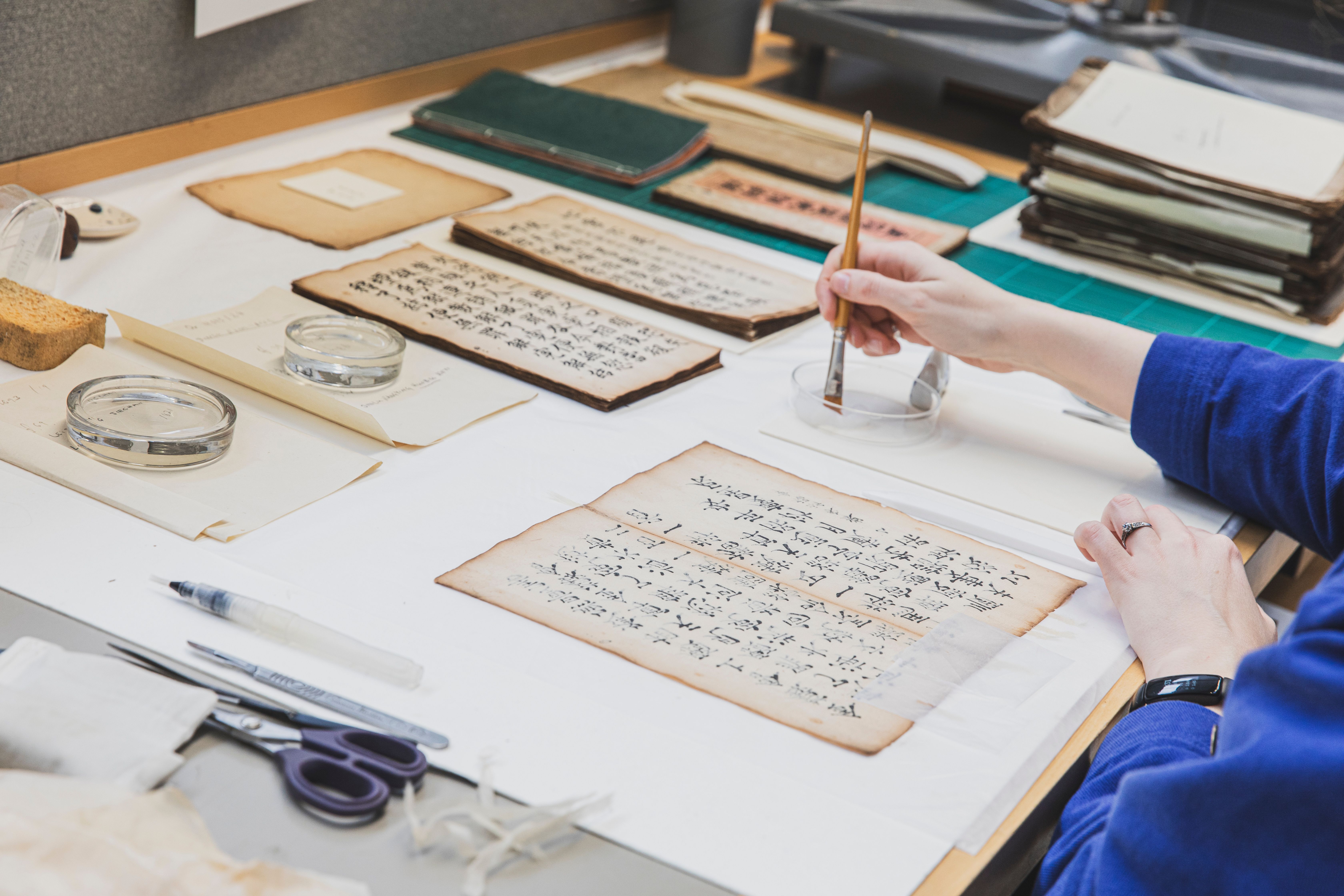 A manuscript being conserved at the British Library