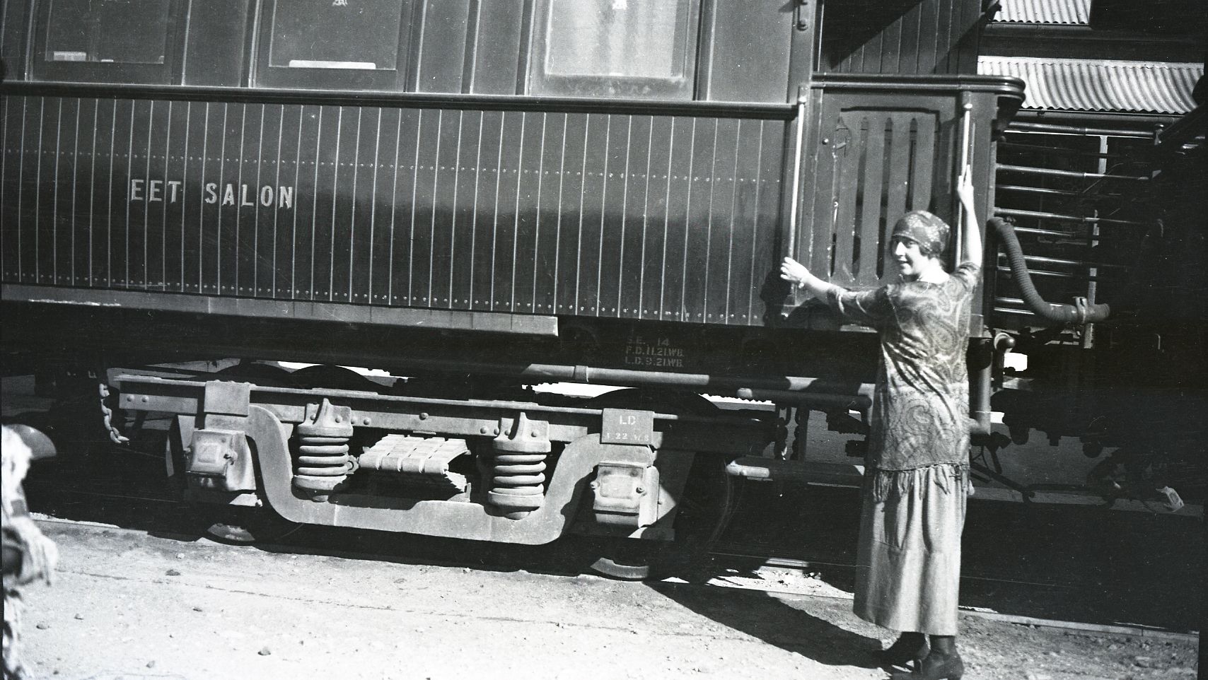 Agatha Christie boarding a train.