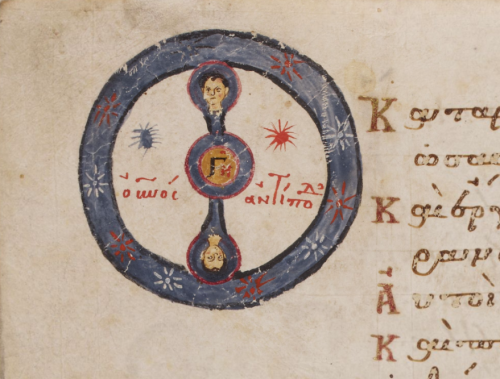A marginal illustration of planets from the Theodore Psalter.