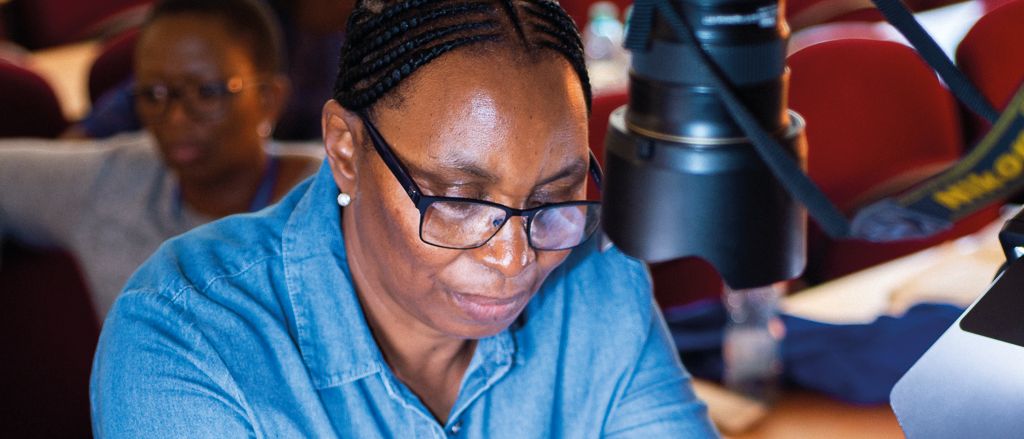 A woman takes part in an Endangered Archives Programme Digitisation Workshop with the EAP African Hub at the National University of Lesotho.