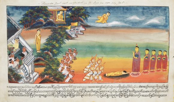Sumedha receiving niyatha vivarana from the Dipankara Buddha