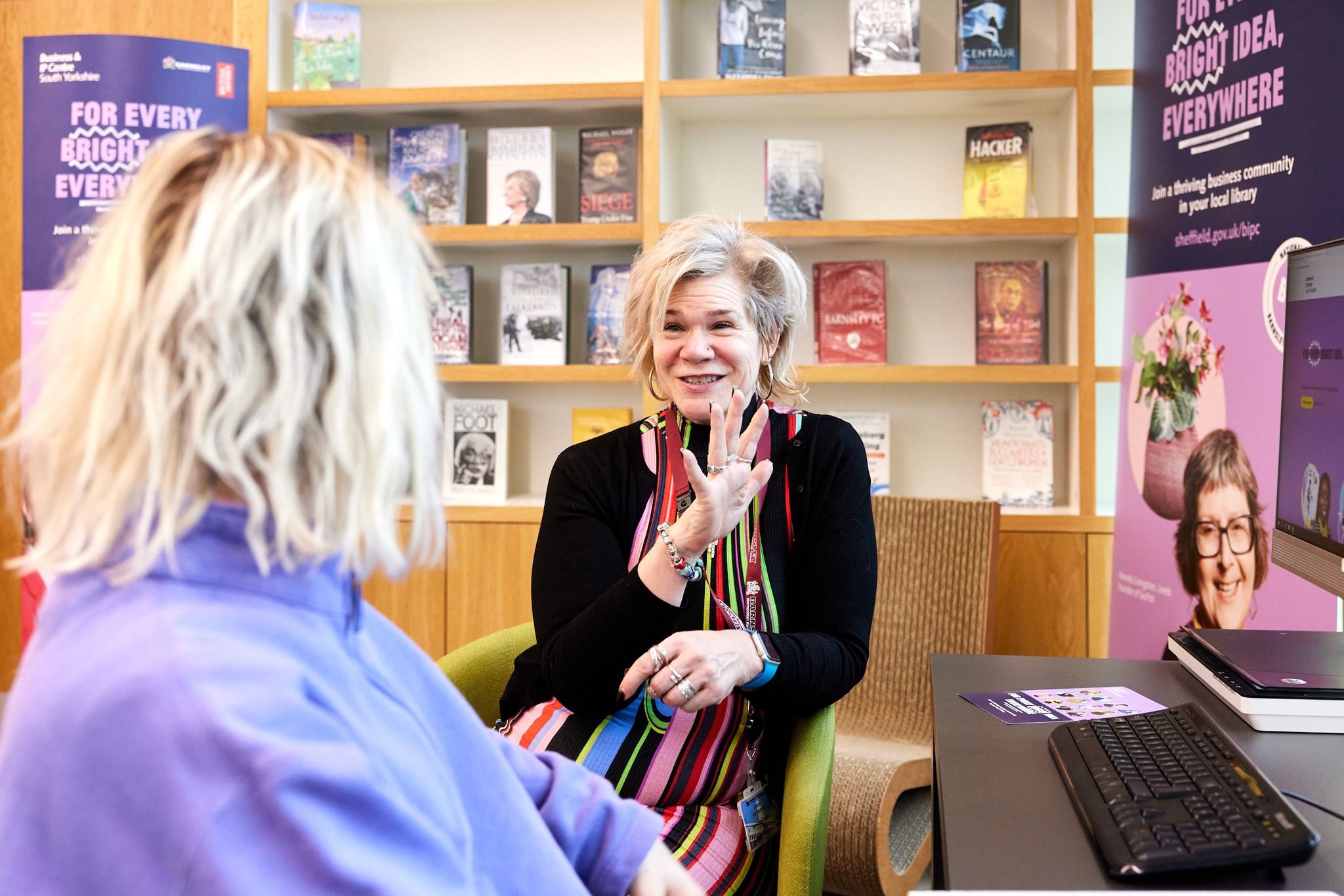 Two women at business advice session.
