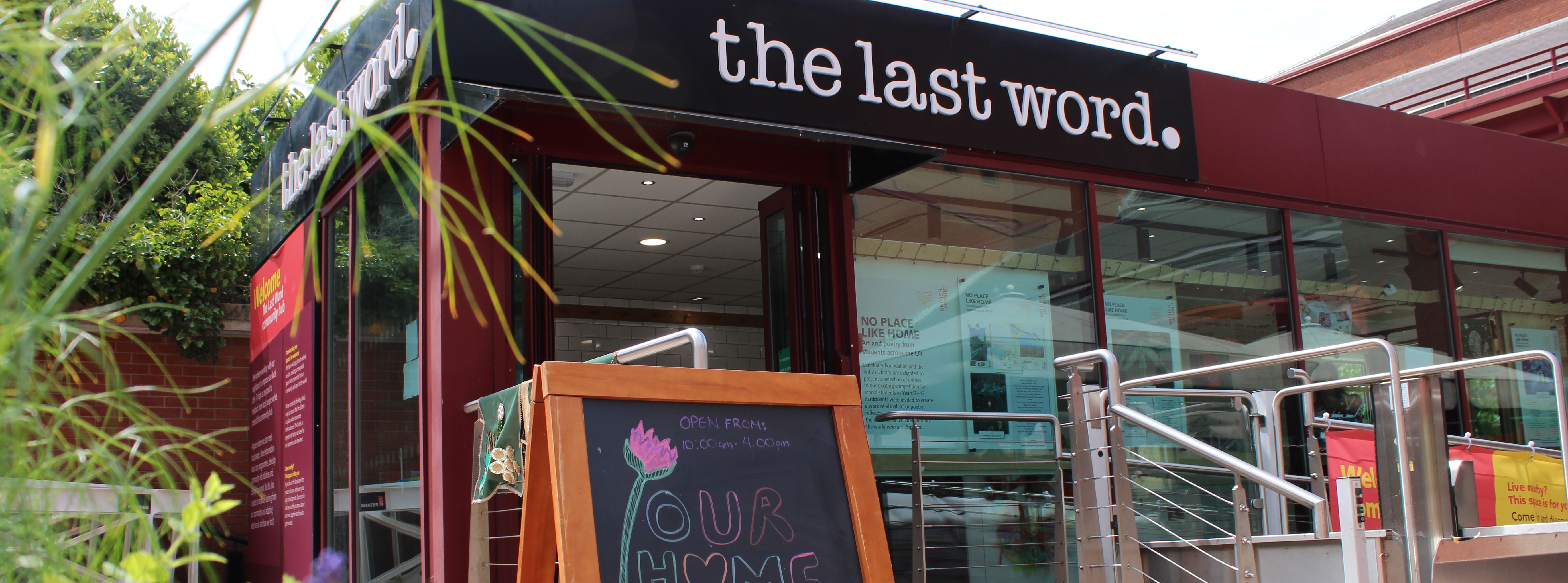 The Last Word building on the St Pancras Piazza with plants in the background.