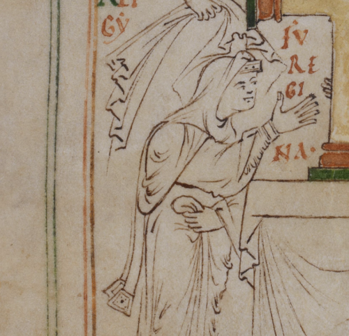 Detail of Emma with her hand raised.