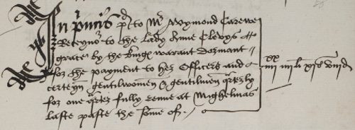 An entry for a payment to Wymond Carewe for the household of Anne of Cleves.