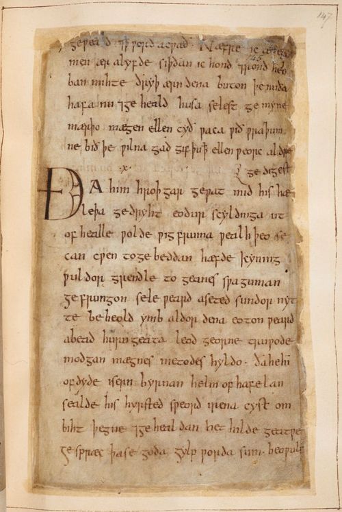 Beowulf page describing Beowulf's preparations for battle with Grendel