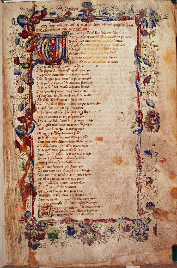 A manuscript page from Geoffrey Chaucer's Canterbury Tales. Harley MS 1758.