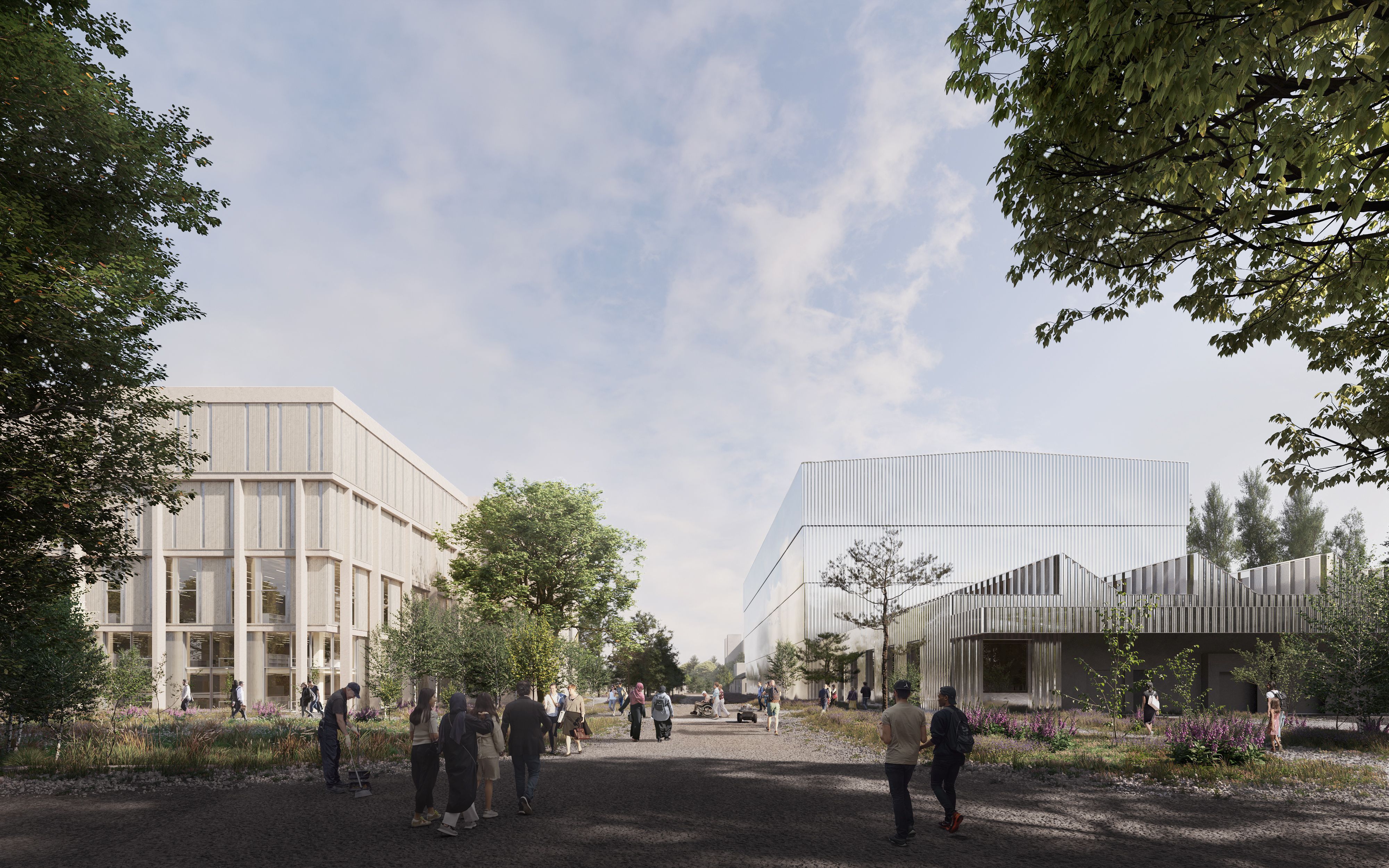 External of renovated Boston Spa site with crowds walking inside.