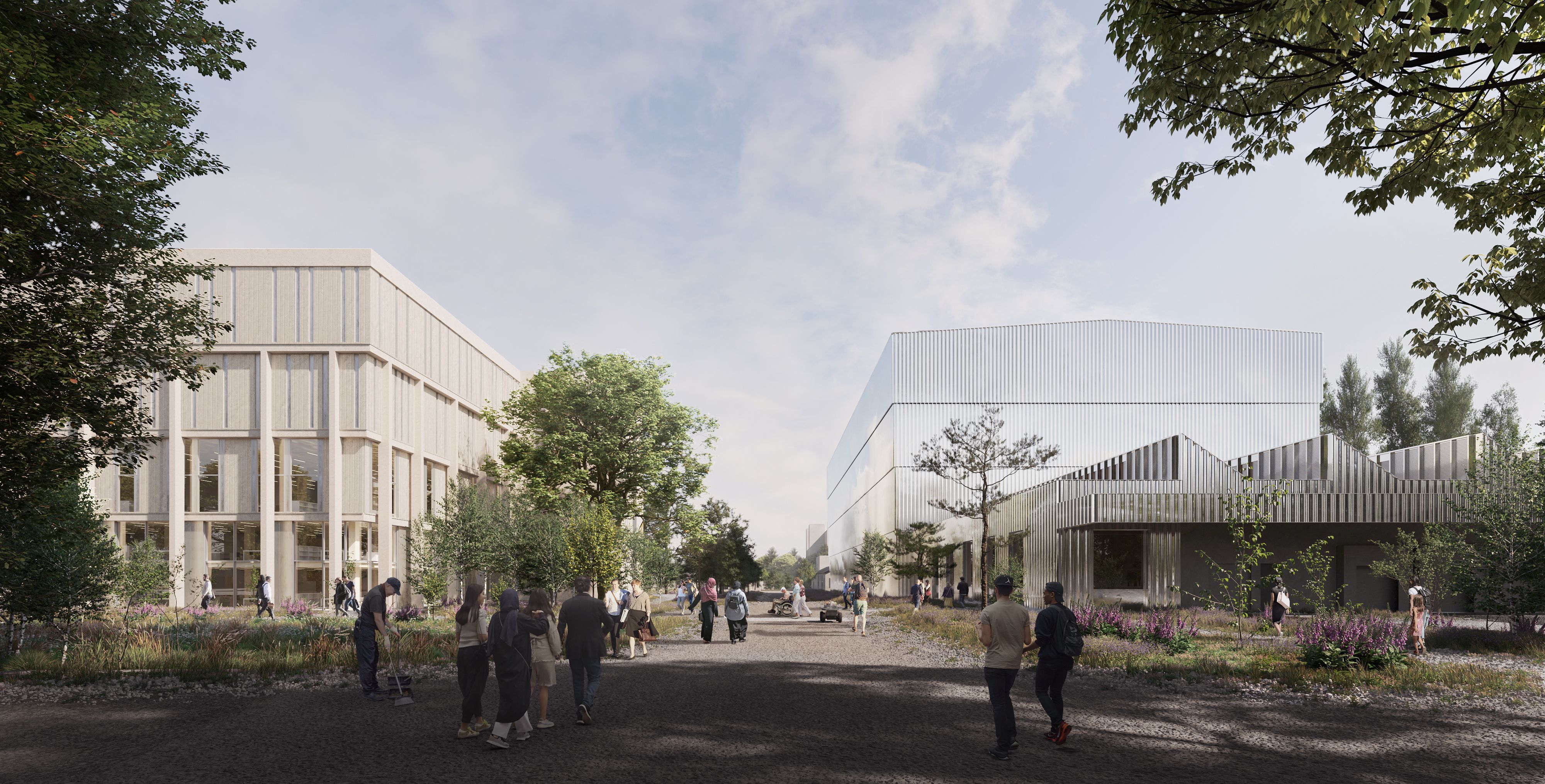 External of renovated Boston Spa site with crowds walking inside.