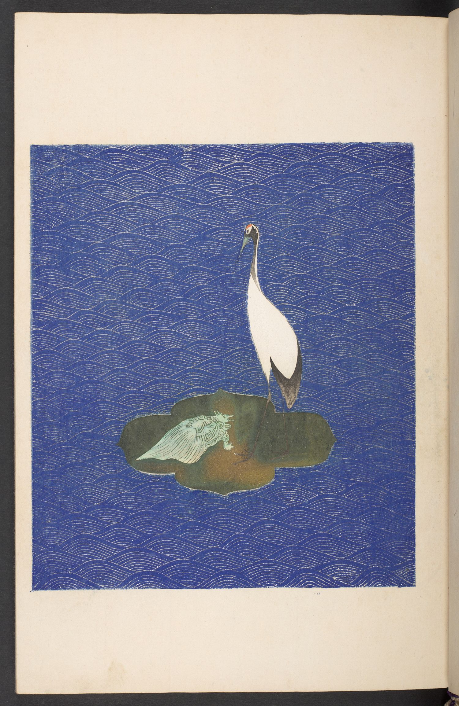 A crane with a mythological long-haired tortoise.
