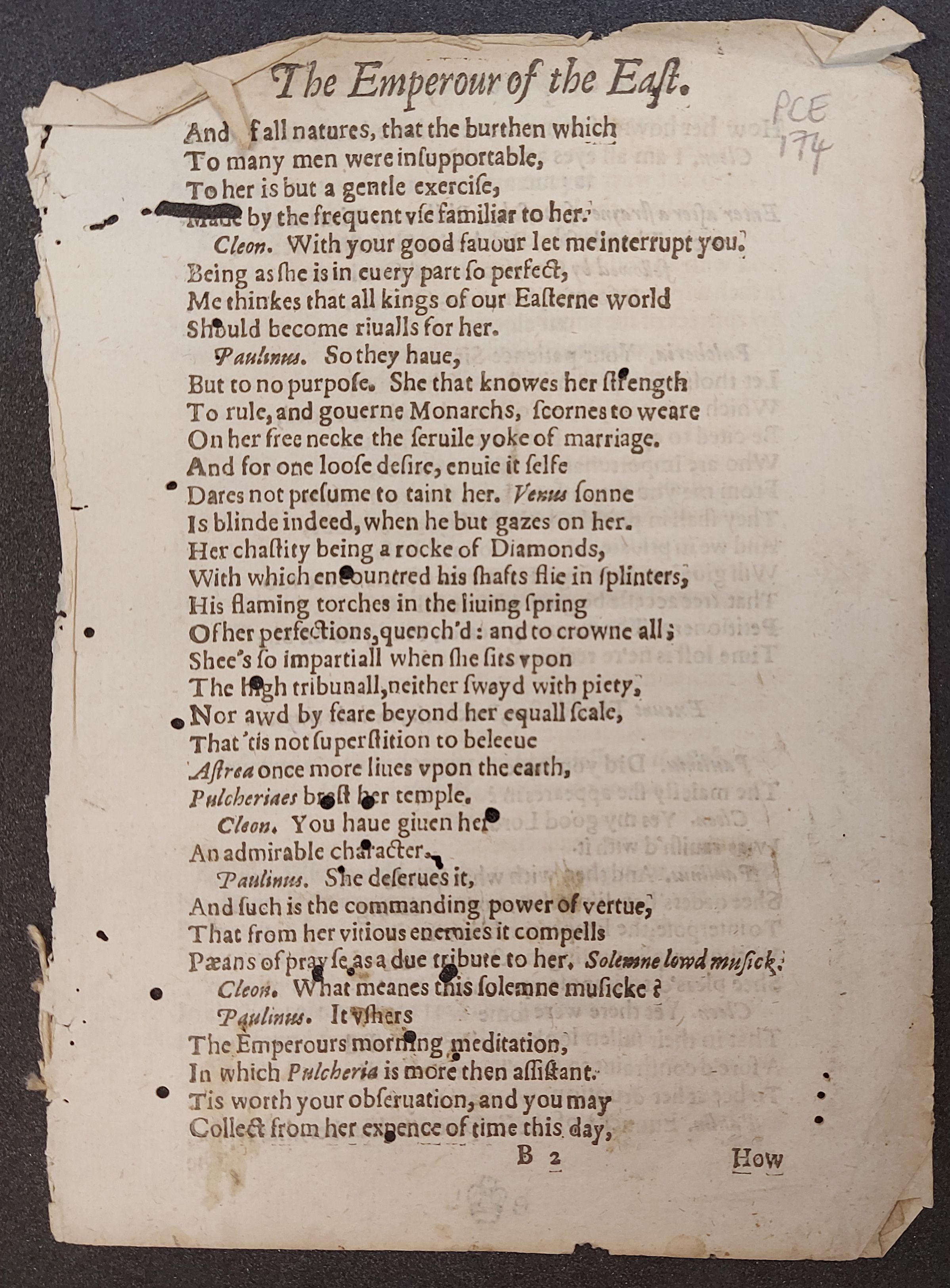 A leaf from The Emperour of the East· A tragæ-comedie, by Philip Massinger.