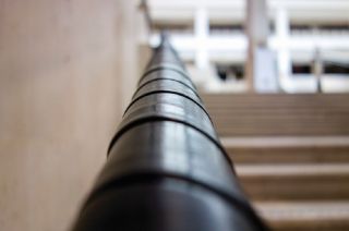 Leather looking handrail in the British Library, London