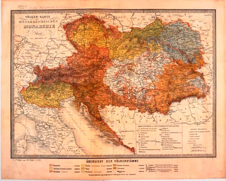 Coloured ethnographic map of the Austrian Empire as it was in 1858