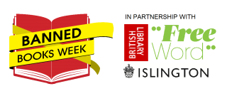 Banned book week logo. In partnership with British Library, Islington Council and Free Word