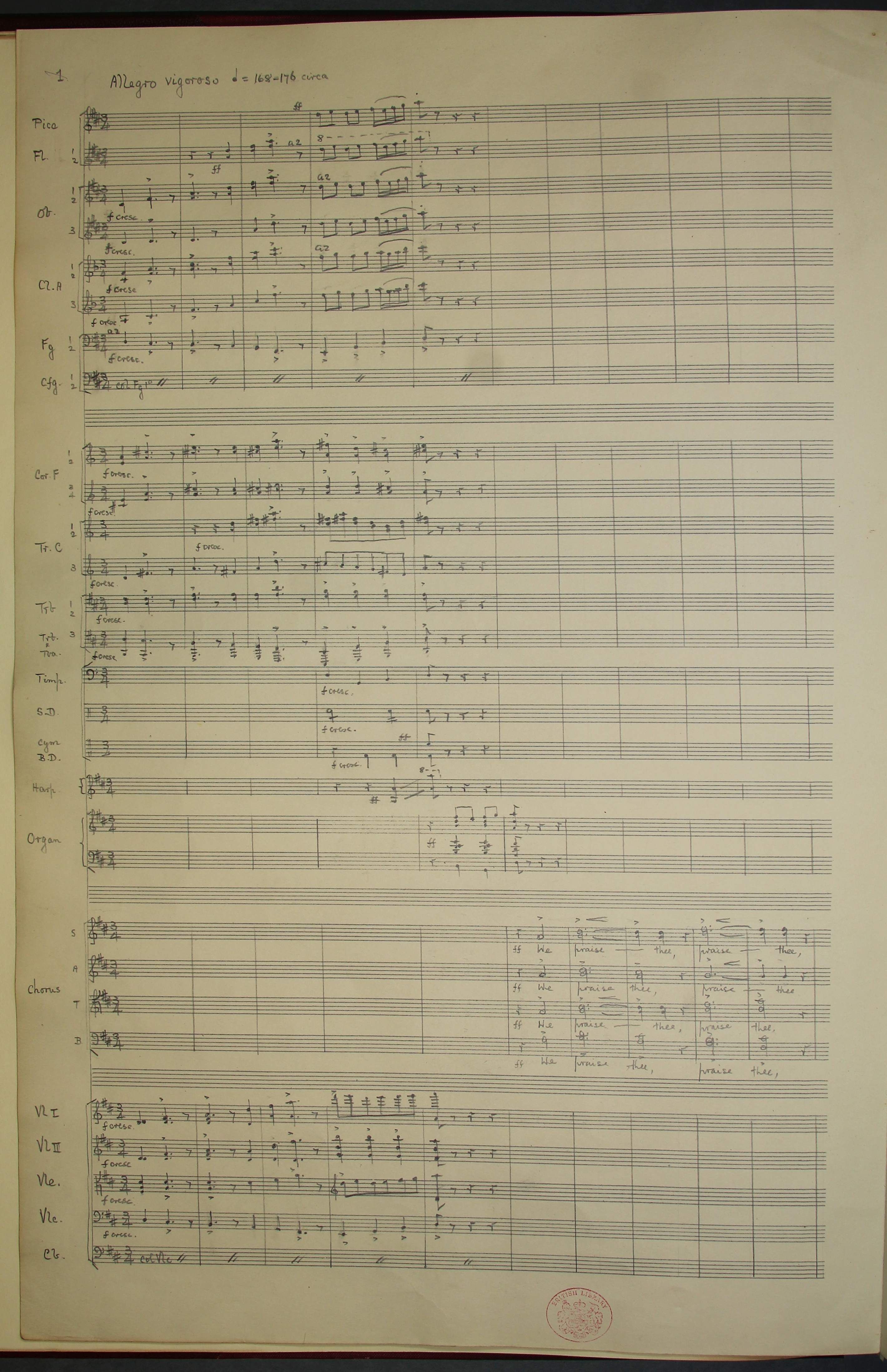 Opening bars of Sir William Walton: Te Deum Laudamus in D.