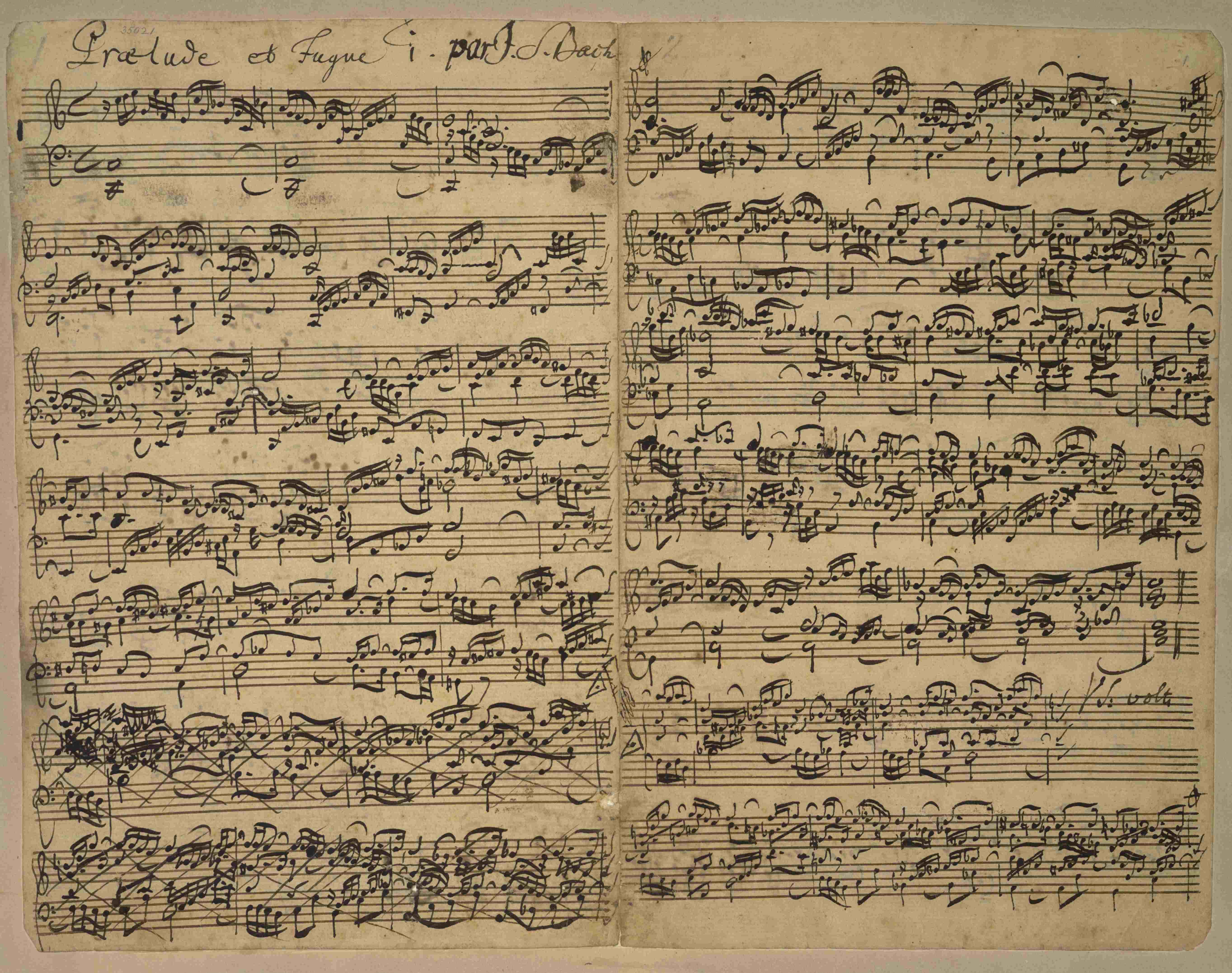 Autograph manuscript of the Prelude in C major, from The Well-Tempered Clavier, Book II.