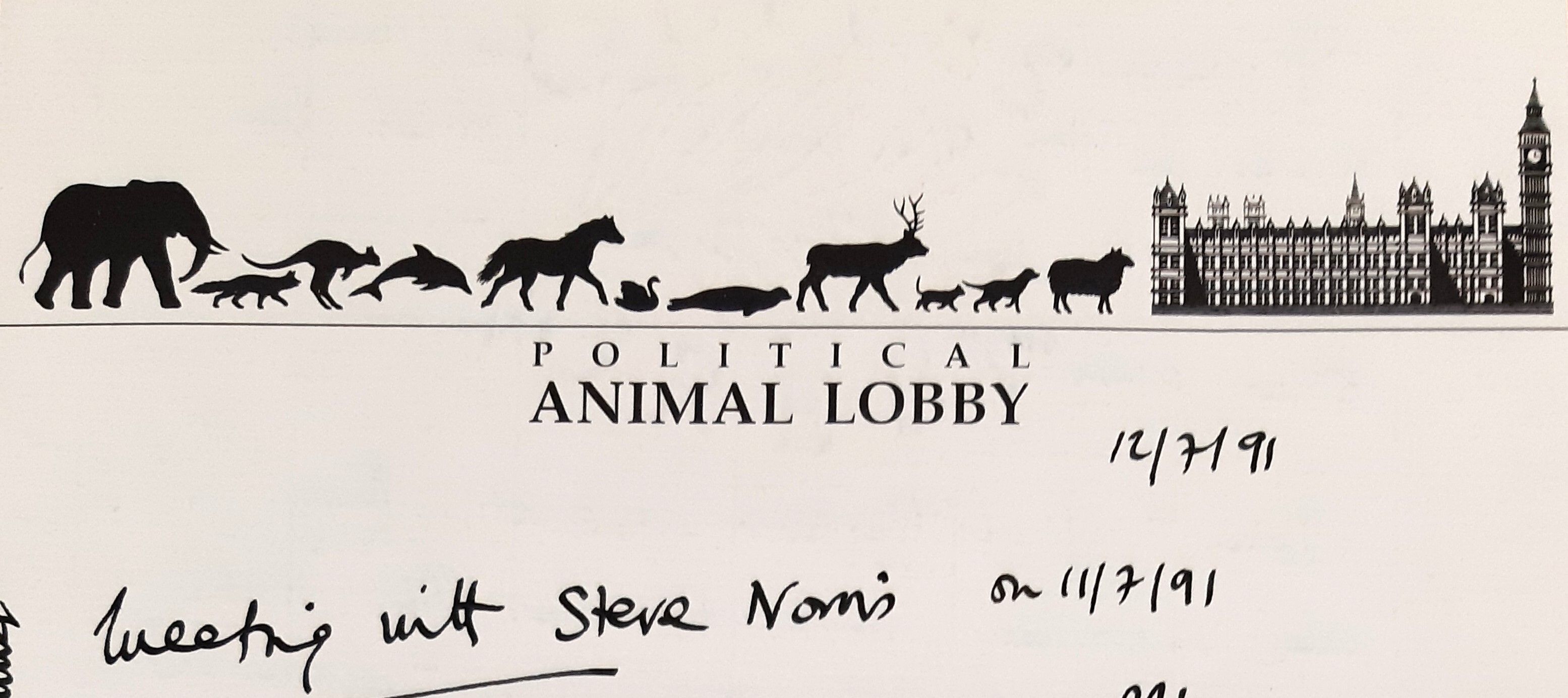 Header of a letter from Political Animal Lobby.