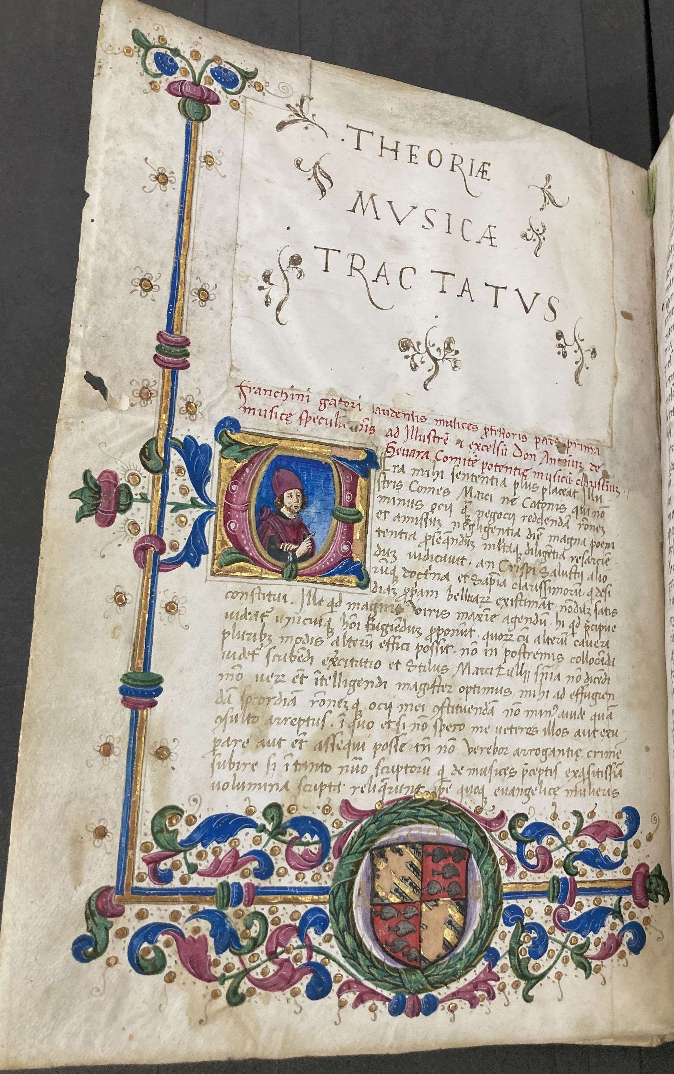 Decorated autograph manuscript of Franchinus Gaffurius: Theoriae Musicae Tractatus.