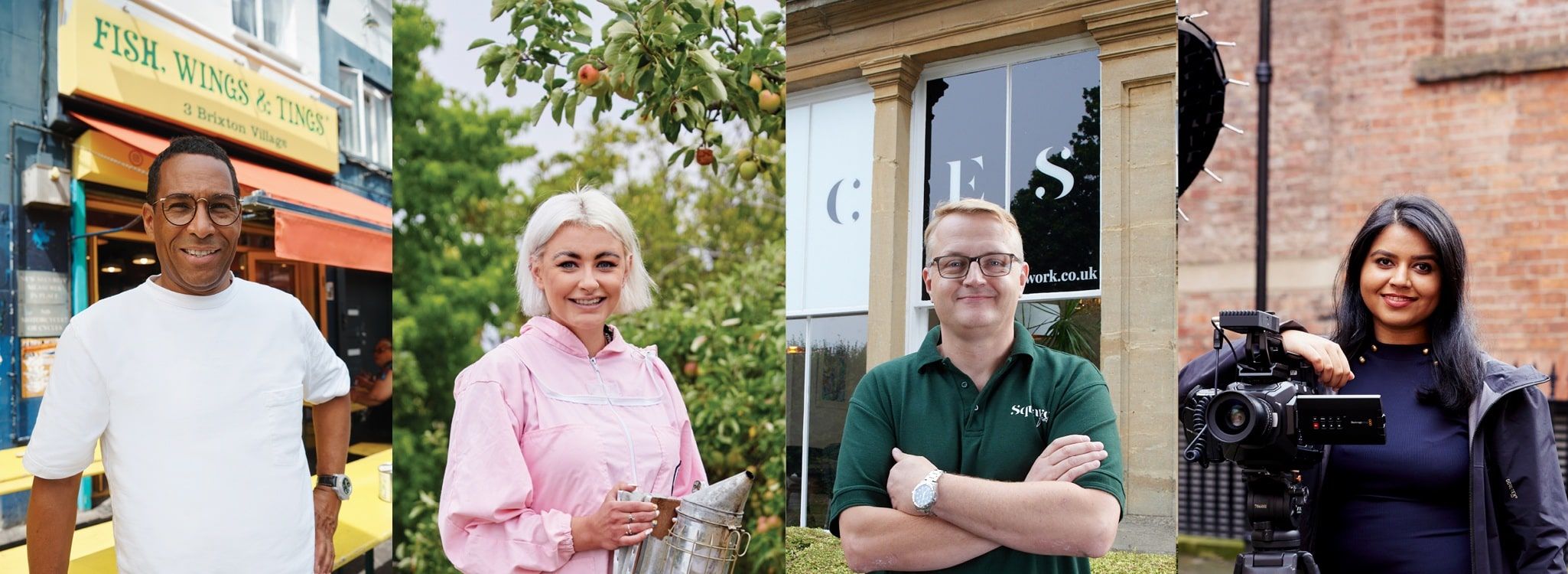 Profile images of four Business and IP centre users, smiling and looking at the camera.
