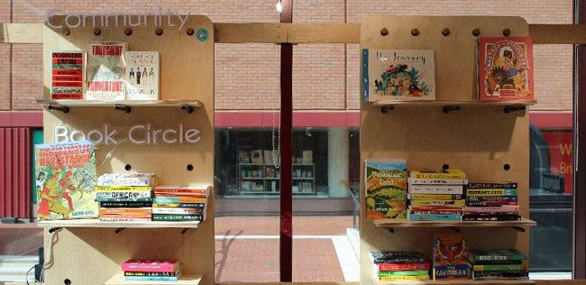 Books on a bookshelf.