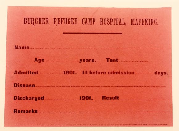 Admittance card for the Camp Hospital at Mafeking