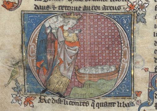 Crowned figure looking at a boat