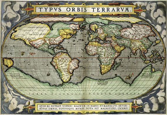 Map of the world published in 1570 by Ortelius