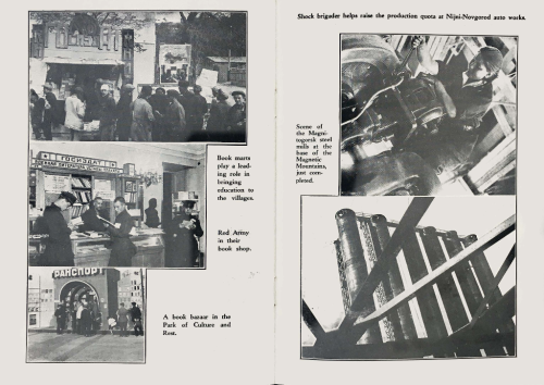 Open book image. Black and white photographs spread across two pages
