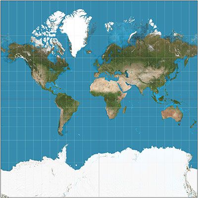 Map of the world on the Mercator Projection