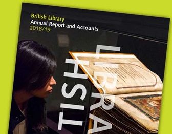 Front cover of an annual report with a yellow background