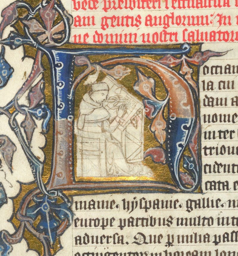 Image of Bede from Bede’s Ecclesiastical History with a historiated initial.