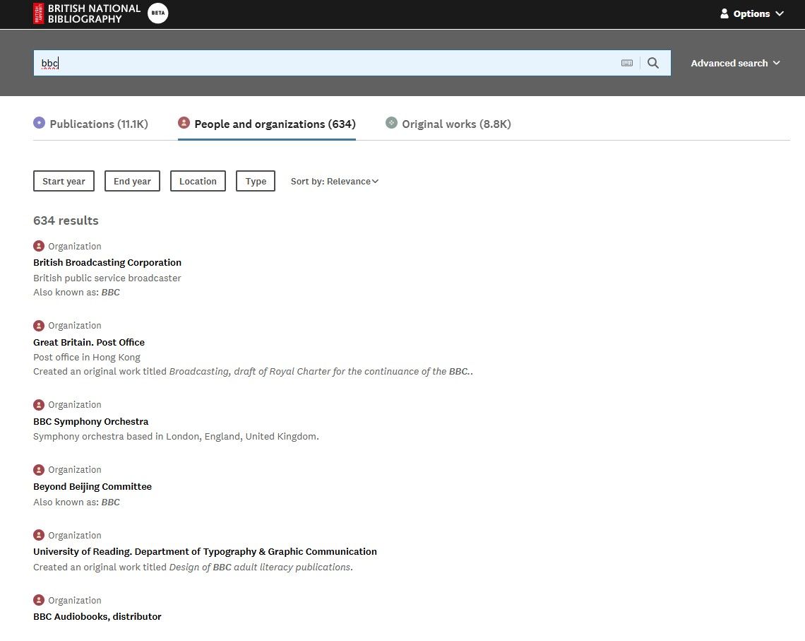 List of entries in the British National Bibliography about the BBC.
