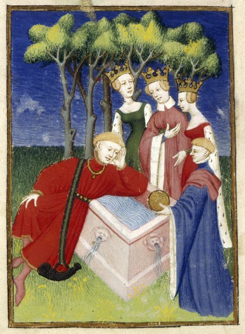 An illustration of the Judgement of Paris, from Christine de Pizan's The Book of the Queen.