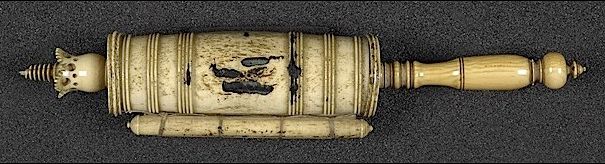 Esther Scroll enclosed in an ivory case with an ivory puller. Europe, 17th century (BL Add MS 11831).