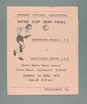 Mitre Cup Semi Final programme from the Women's Football Association, 1973 (priced 10 pence)