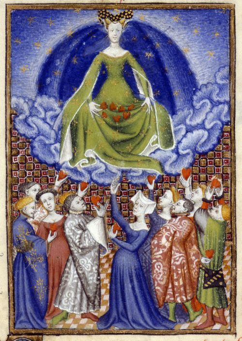 An illustration of Venus presiding over a group of men and women, from Christine de Pizan's The Book of the Queen.