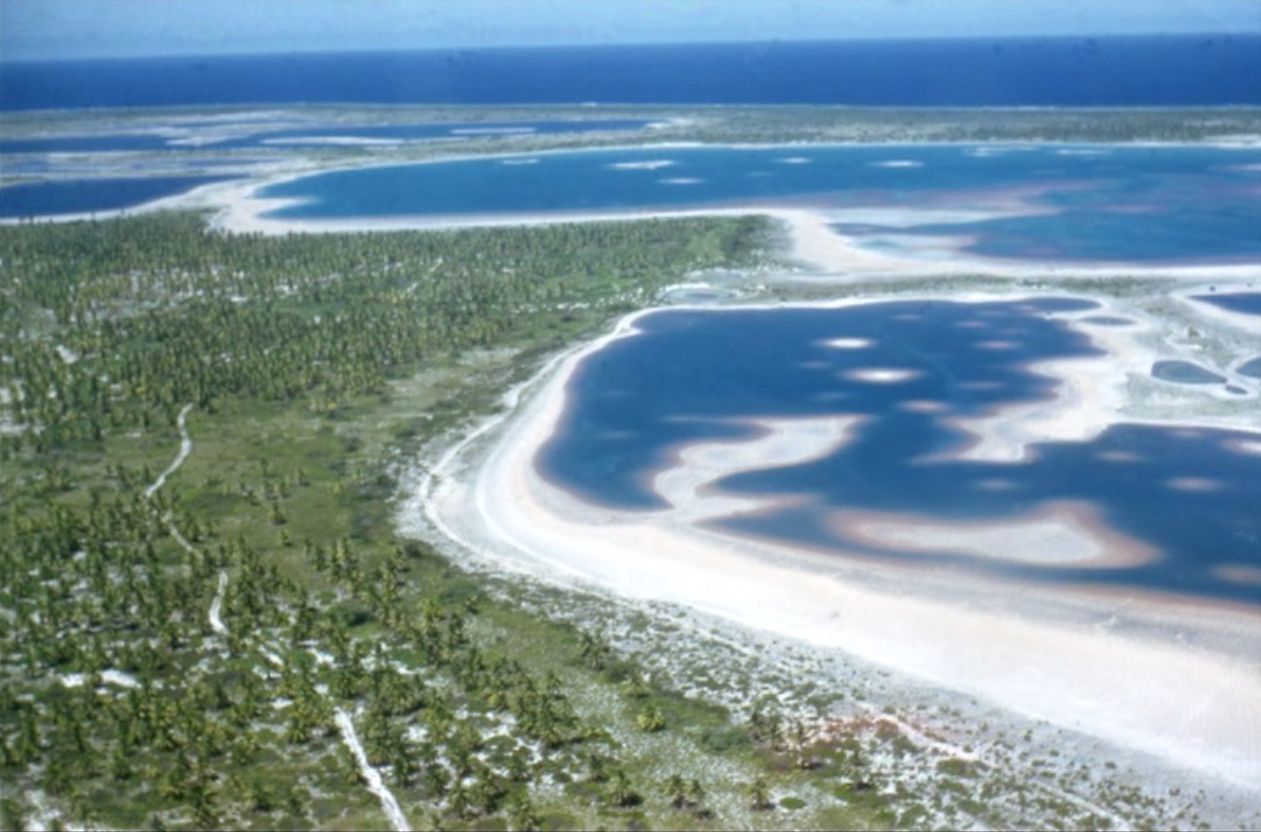 The green, white and blue of Christmas Island and the surrounding ocean.