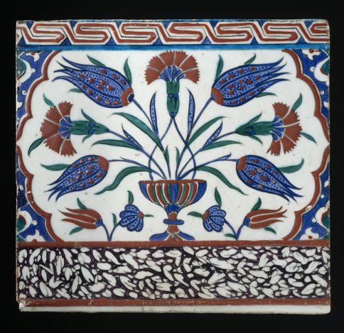 Turkish tile with blue floral patterns