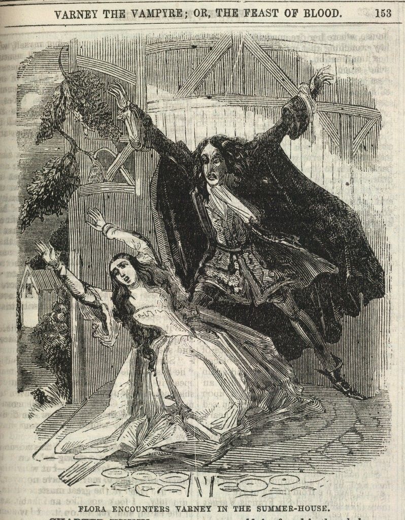 A vampire lurching over a woman