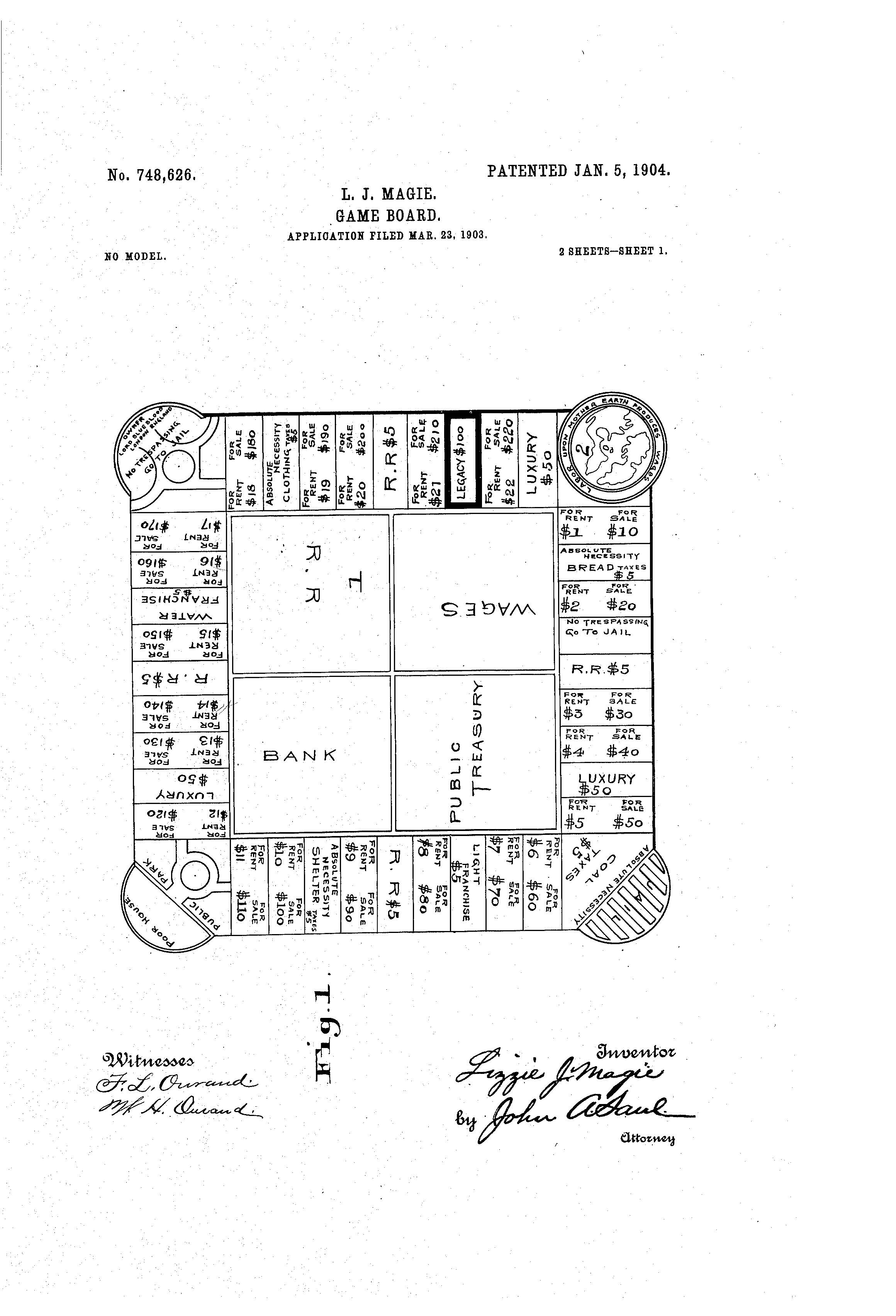 Patent image of the Landlord's Game.