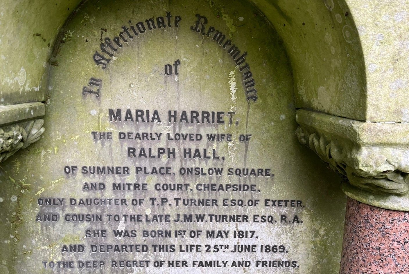 Grave at Highgate Cemetery - inscription for Maria Harriett.