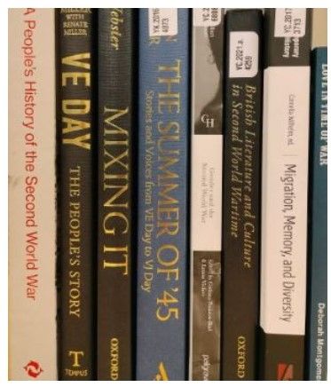 Line of books, only their spines visible
