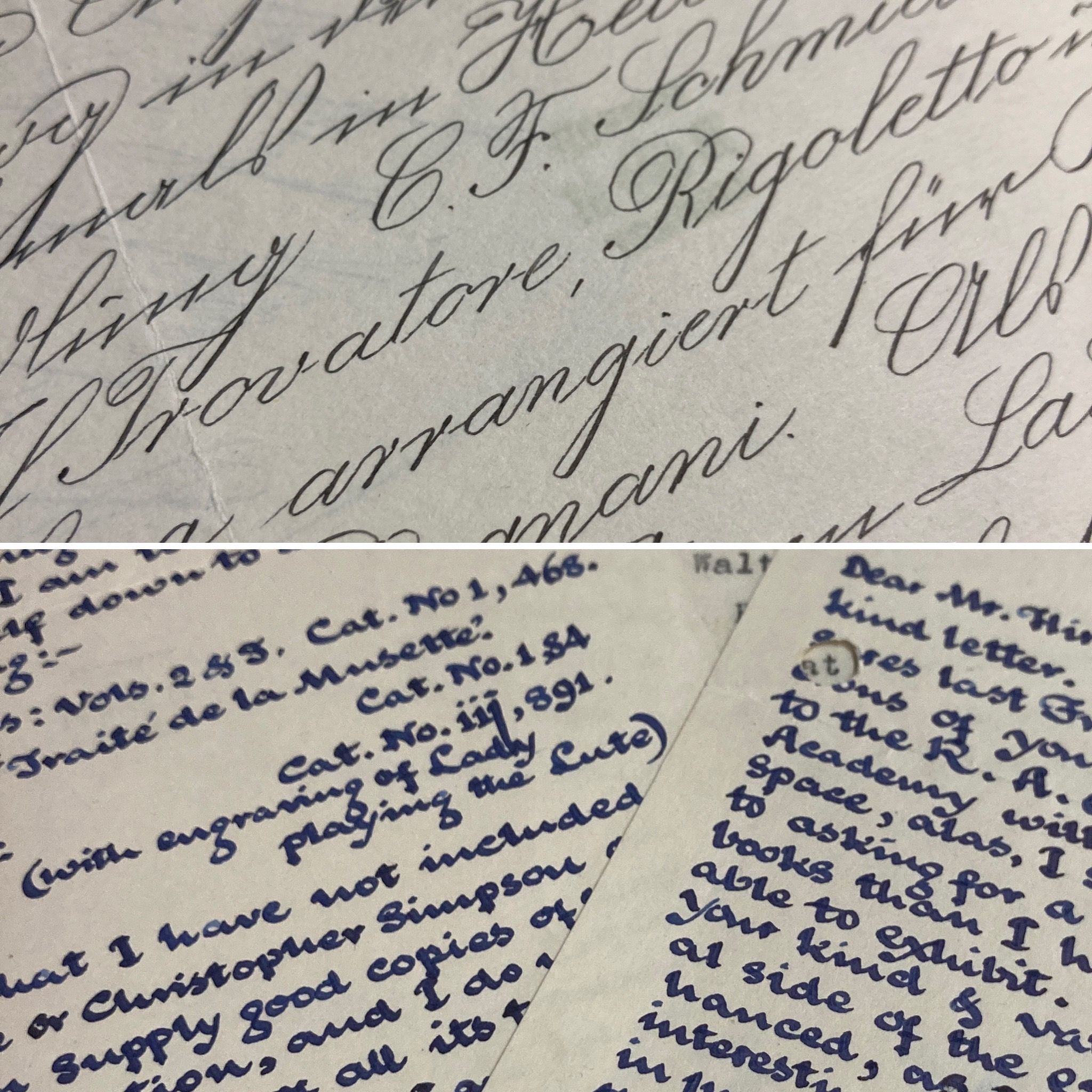 Snapshots of beautiful handwriting from correspondents Albert Gans and Edward Croft-Murray.