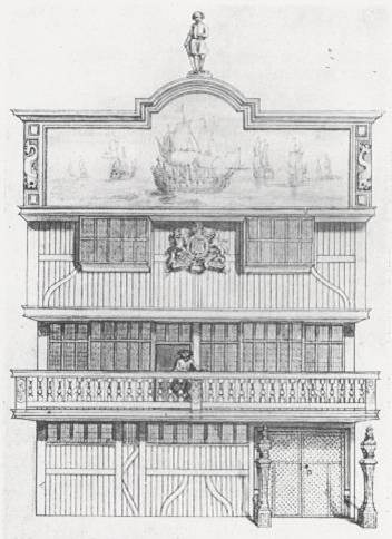 The old East India House, Leadenhall Street, London. Attributed by William Foster to George Vertue, c.1711. British Library, WD1341