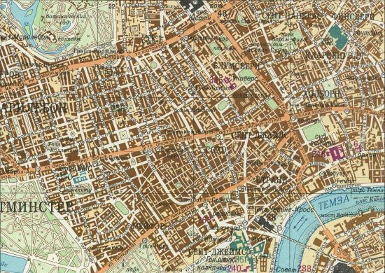 Part of 1:25,000 plan of London (sheet 1 of 4, compiled 1980, printed 1985) showing colour-code and numbered ‘important objects’. These are listed in the index as: