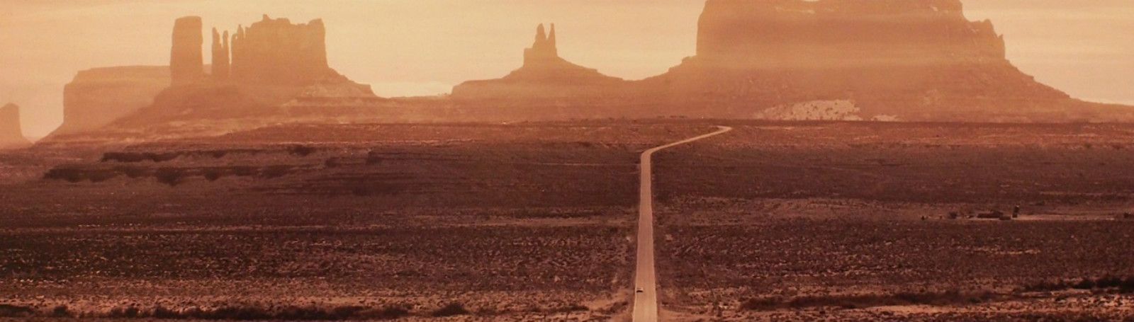 A road in an American desert landscape.