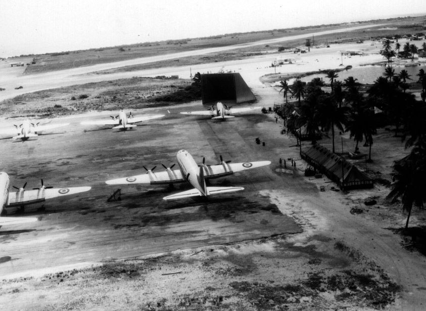 Aircraft lined up on Christmas Island runway.