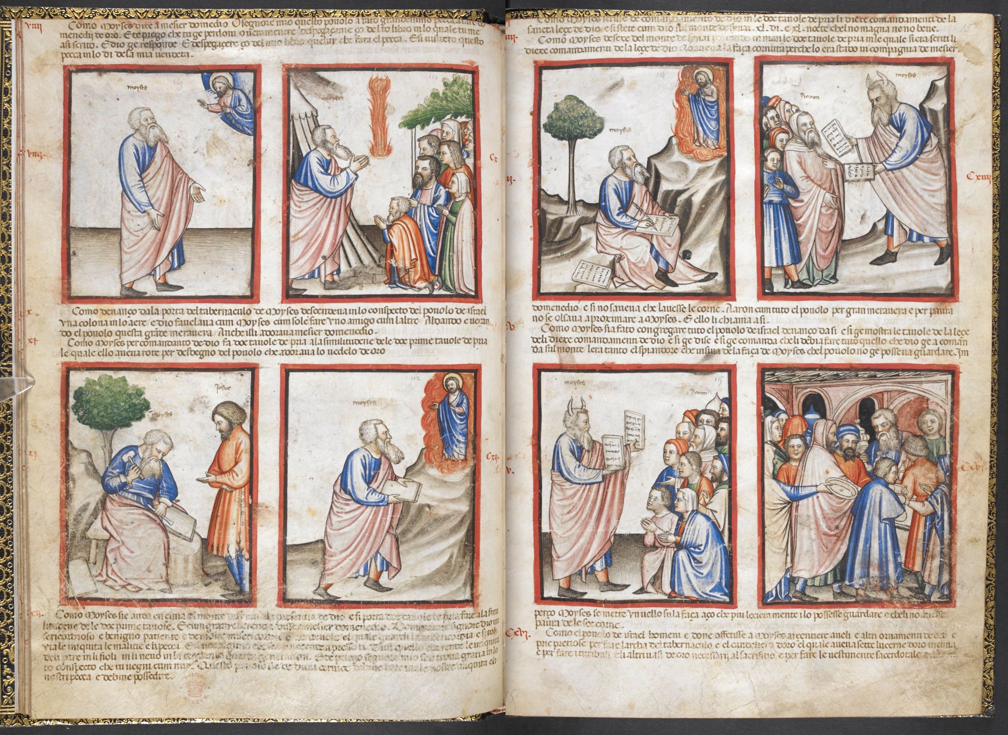 Moses receiving the Ten Commandments in the Paduan Bible Picture Book.