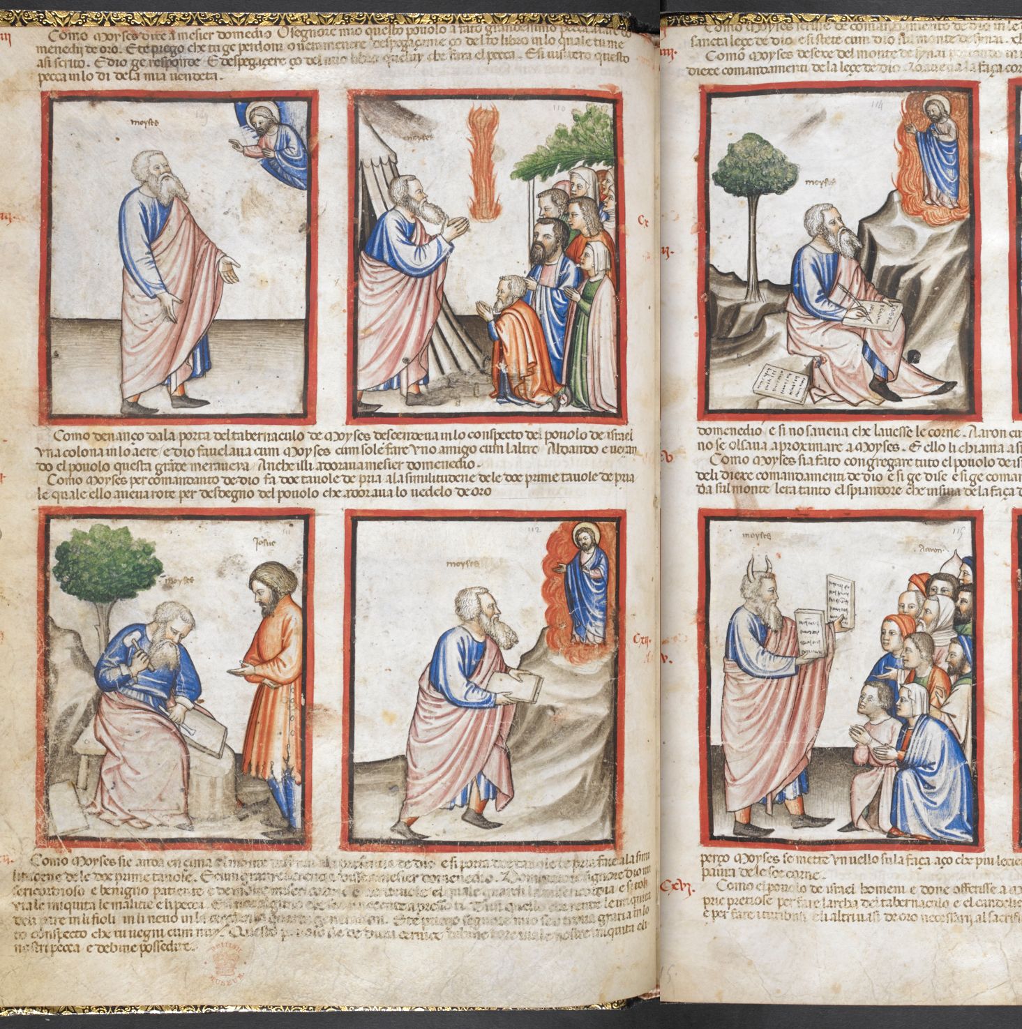 Moses receiving the Ten Commandments in the Paduan Bible Picture Book.