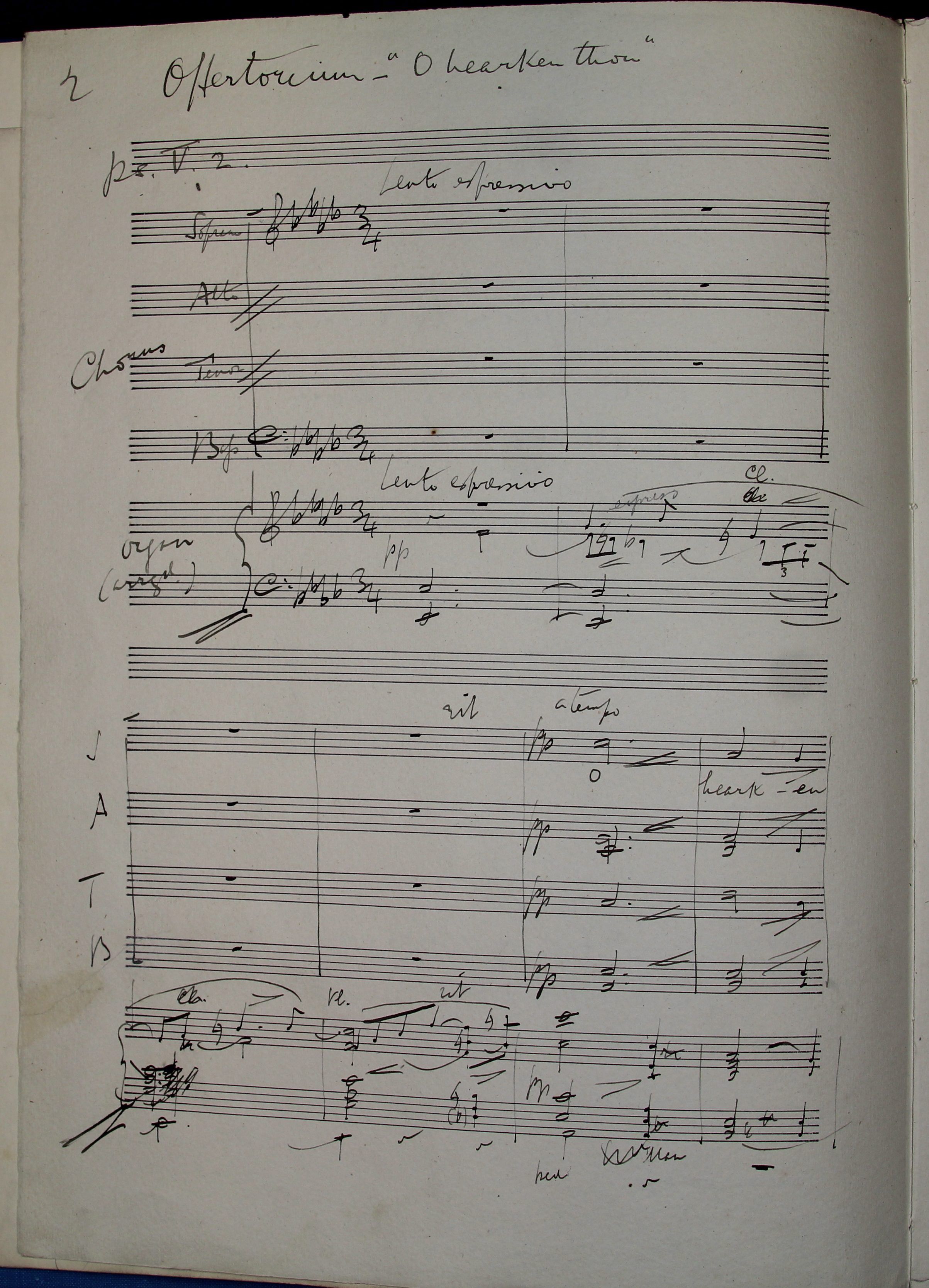 Opening bars of Elgar O hearken thou